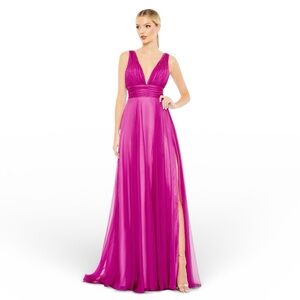 MAC DUGGAL Purple Draped Sleeveless V Neck Flowy Gown Size 8 Color Fuchsia NWT